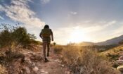 a person hiking while thinking about setting goals