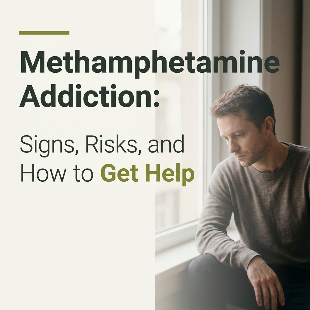 Methamphetamine addiction signs, risks and how to get help infographic