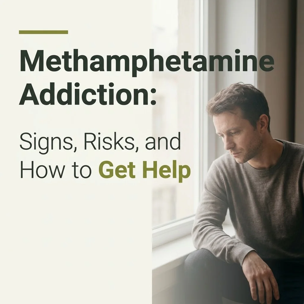 Methamphetamine addiction signs, risks and how to get help infographic